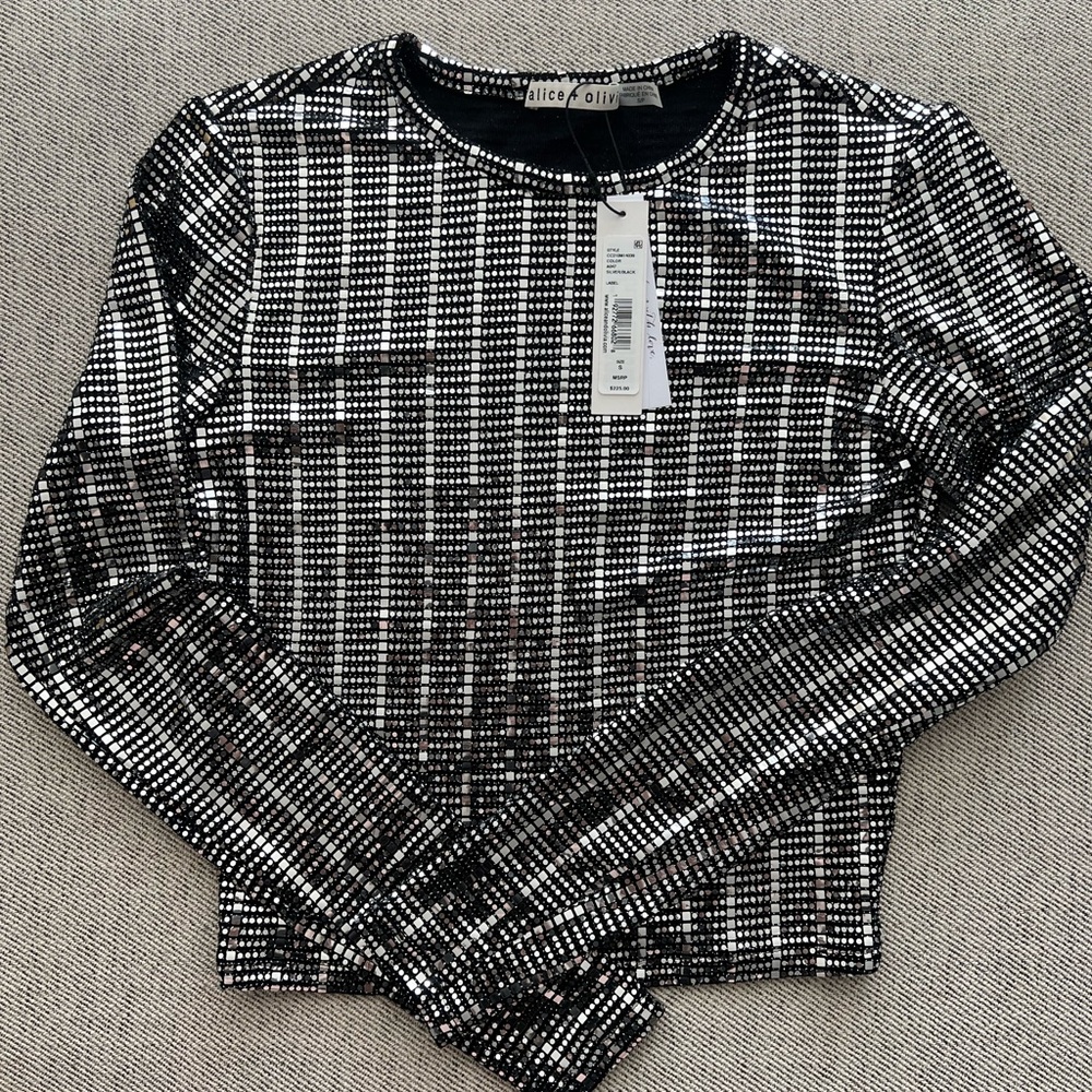 Alice + Olivia Delaina Sequined Top Small